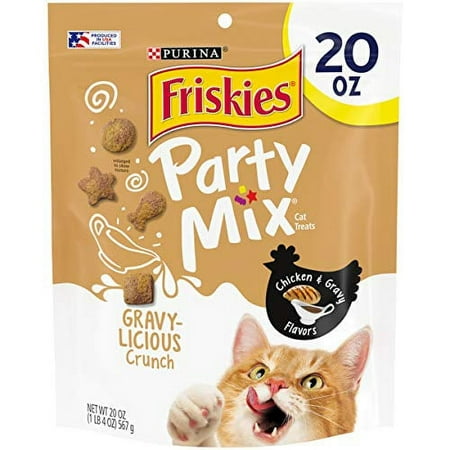 UPC: 0050000544691 | Purina Friskies Made in USA Facilities Cat Treats Party Mix Crunch Gravylicious Chicken & Gravy Flavors – 20 oz. Pouch
