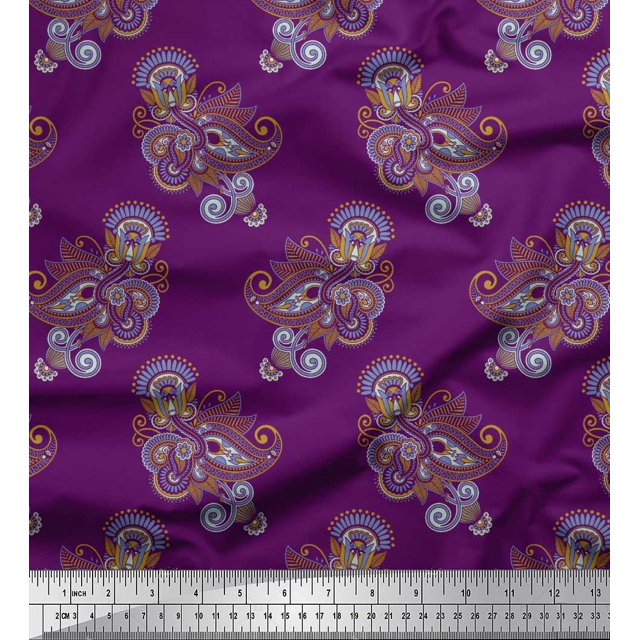 Soimoi polyester Crepe Fabric Artistic Paisley Print Fabric by the Yard 52 Inch Wide