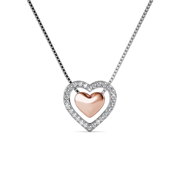 Cate & Chloe Susan 18k White Gold Plated Women's Necklace with Rose Gold Heart, Swarovski Crystals