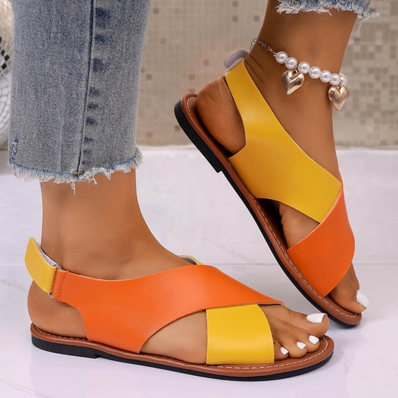 DIVVce Color Block Cross Strap Sandals For Women Open Toe Comfortable Casual Summer Footwear