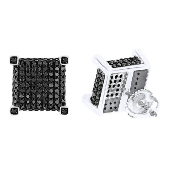 AFFY Round Cut Black Natural Diamond Stud Earrings In 10K Solid White Gold (1.31 Ct)