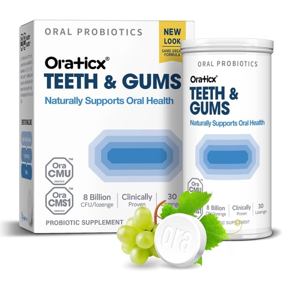 Oraticx Teeth & Gums Oral Probiotic for Adults, 8 Billion CFU, Grape Flavor, 30 Lozenges, Supports Oral Health