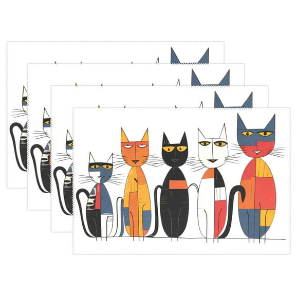 Cats Abstract 12×18 inch Placemats Heat Resistant Washable Foldable Rectangular Placemats Set Decoration Indoor Outdoor for Kitchen Dining Table 1PC