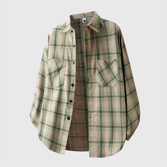 Blusa y camisa de manga larga con cuello vuelto para hombre, blusa informal a cuadros a la moda con botones y cuello vuelto, blusa de poliéster para hombre