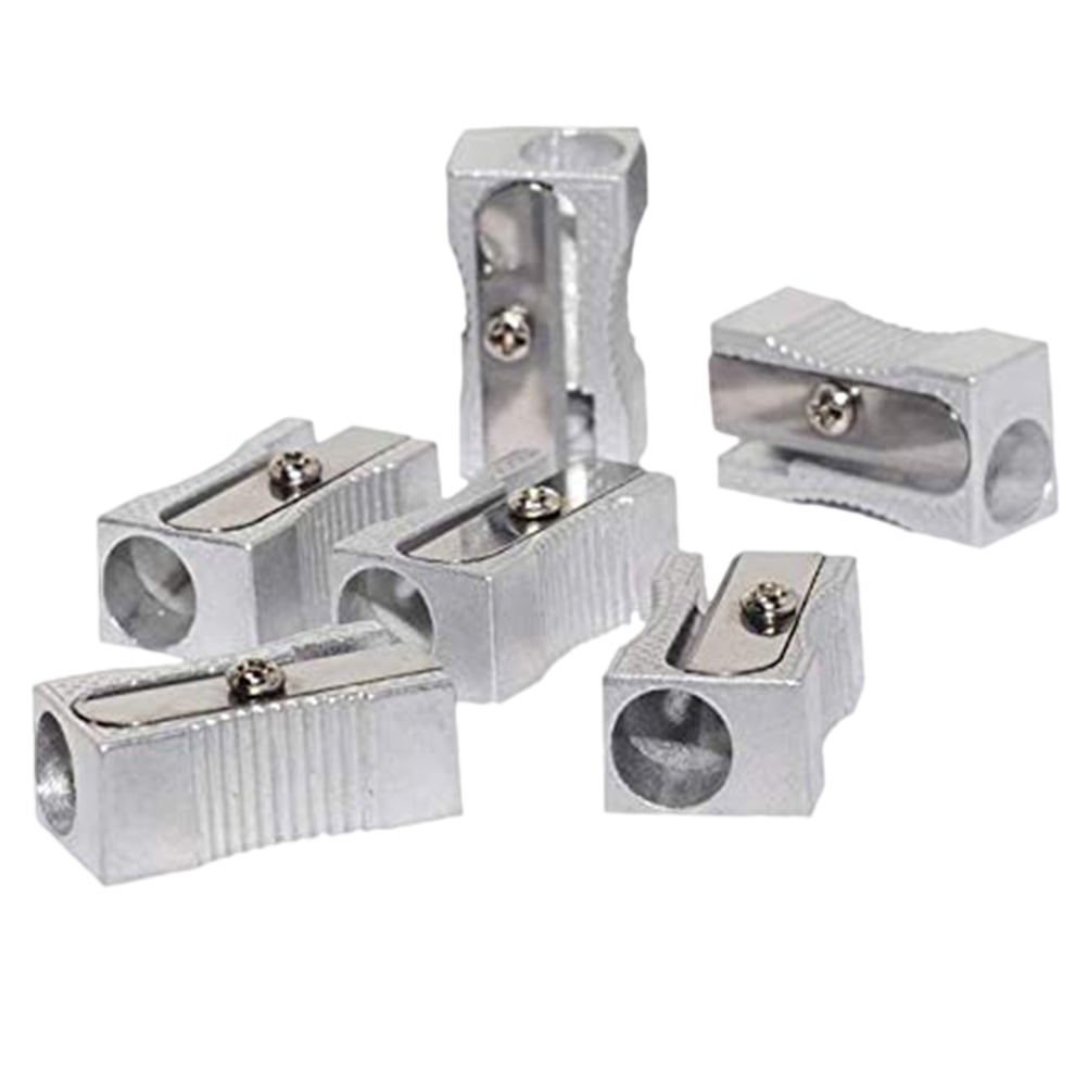 10PCS Dual Pencil Sharpener Pocket Aluminium Alloy Metal 1-Hole Steel Rectangular Small Sharpeners (Silver)