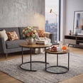 thumbnail image 4 of Nesting Coffee Table Sofa Side Table Set of 2, 23.6inch and 15.7inch Nesting Tables for Living Room, Adjustable Rubber Feet Mat & Waterproof Tabletop Round Coffee Table for Tearoom Balcony Office, 4 of 6