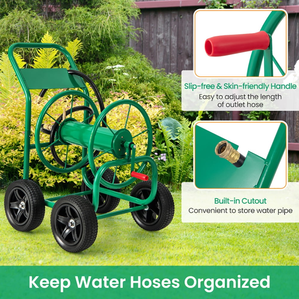 Resenkos Outdoor Patio Garden Truck, Cart, Garden Water Hose Reel Cart with 4 Wheels and Non-slip Grip-Green