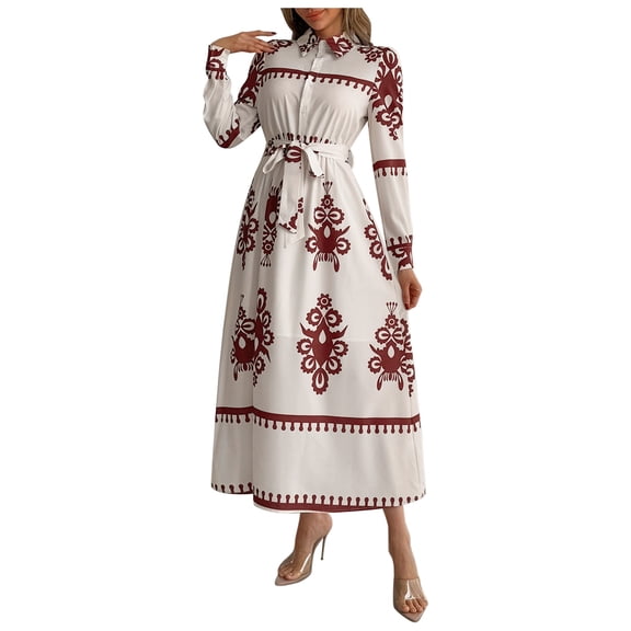 Sexlip Womens Floral Embroidered Midi Dress Long Sleeve Design Breathable Fabric Relaxed Silhouette for Casual Hangouts Red XXL