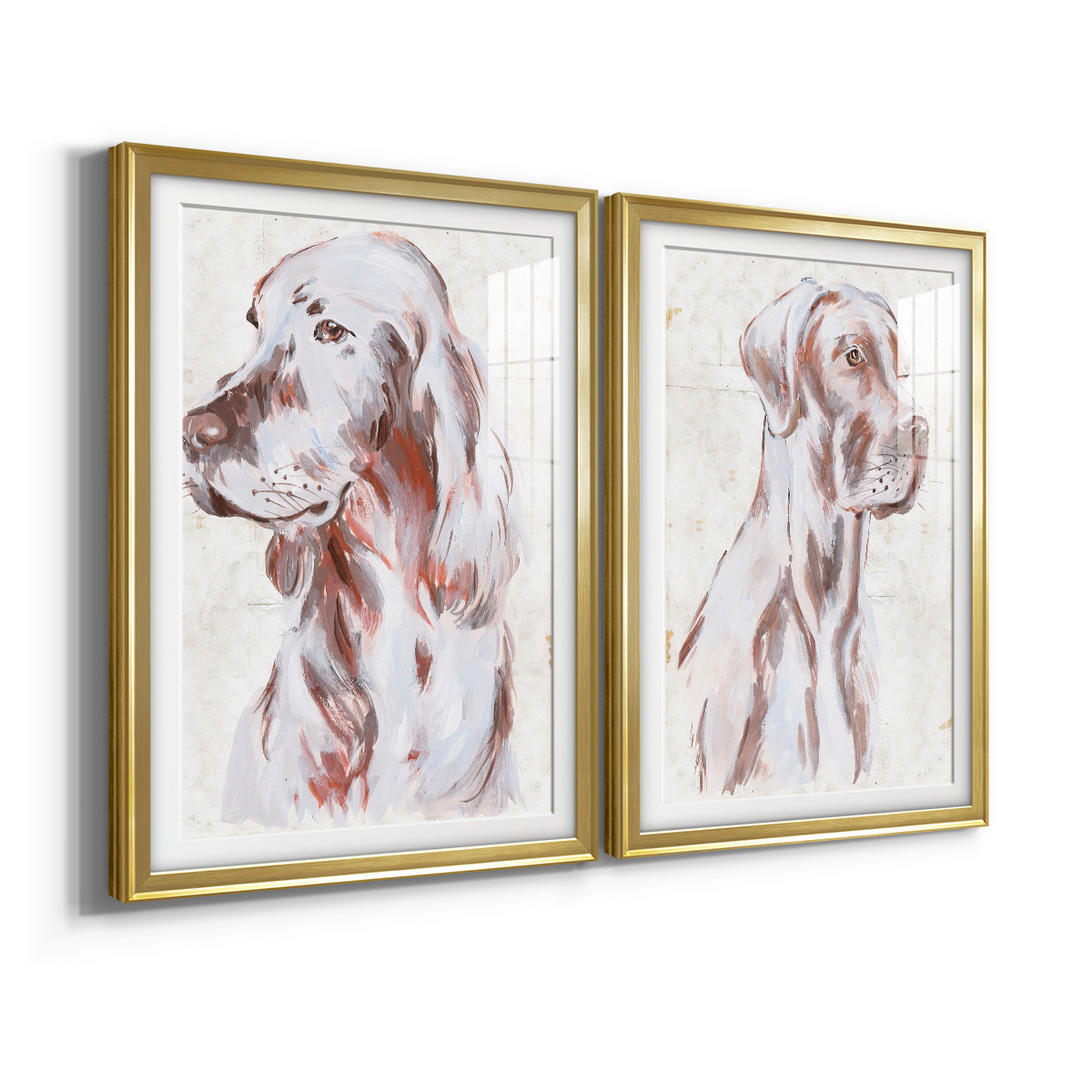 Wexford Home Sitting Dog III Premium Framed Print, 22.5" x 30.5" - Ready to Hang, Gold (Set of 2)