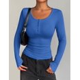 thumbnail image 4 of Zeagoo White Button Down Shirt Women Henley Shirts Square Neck Ribbed Long Sleeve Tops Dressy Casual Tee, 4 of 6