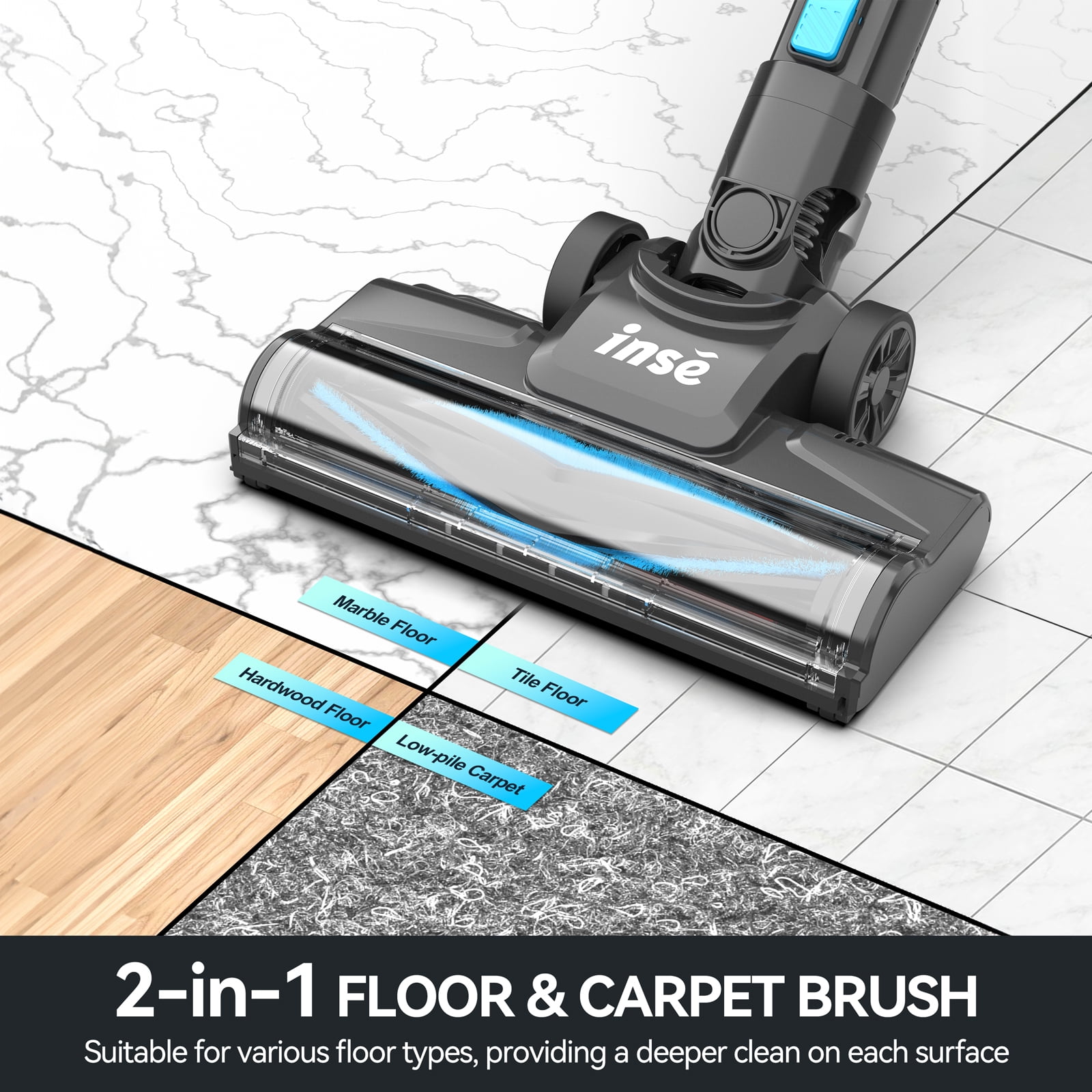 INSE Cordless Vacuum Cleaner for Home,Upgraded 38kPa/50Mins Stick Vacuum Lightweight with Self-Standing,N520