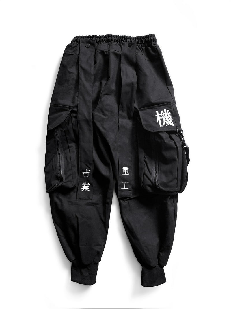Niepce Inc Men's Baggy Cargo Techwear Pants, Black Japanese