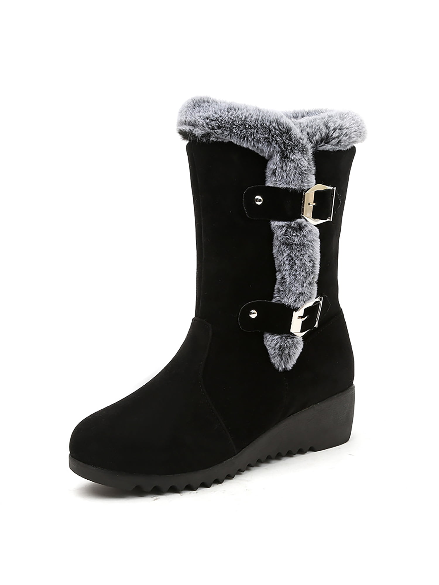 Gomelly Women Wedge Winter Warm Mid Calf Snow Boots, Women's, Size: US 7.5, Black