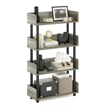 Furinno Turn-N-Tube 4-Tier Freestanding Multipurposes Display Rack, French Oak/Black
