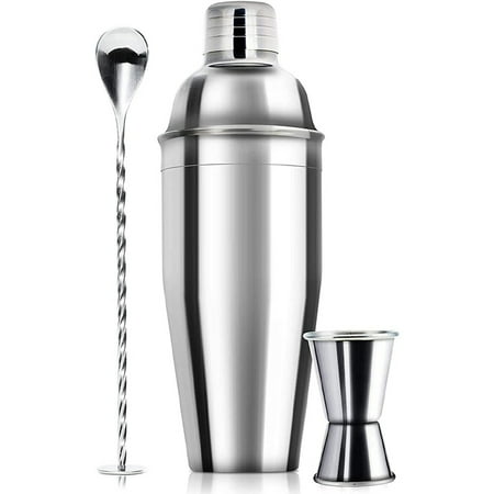 

24Oz Professional Beverage Mixer Bar Set - Professional Alcoholic Drinks Shaker and Gage & Mixing Spoon Set
