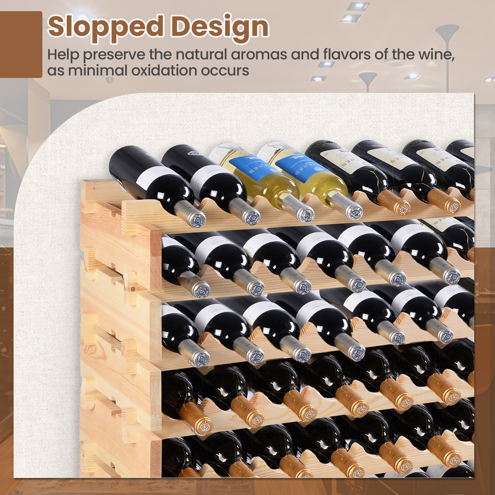 72 Bottle Wood Wine Rack Stackable Storage 6 Tier Storage Display Shelves Walmart