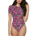 thumbnail image 2 of Uemuo Summer Flamingo Pattern Women's One Piece Short Sleeve Swimsuit Rash Guard Surfing Modest Quick-drying Swimsuit Beach Essentials-, 2 of 9