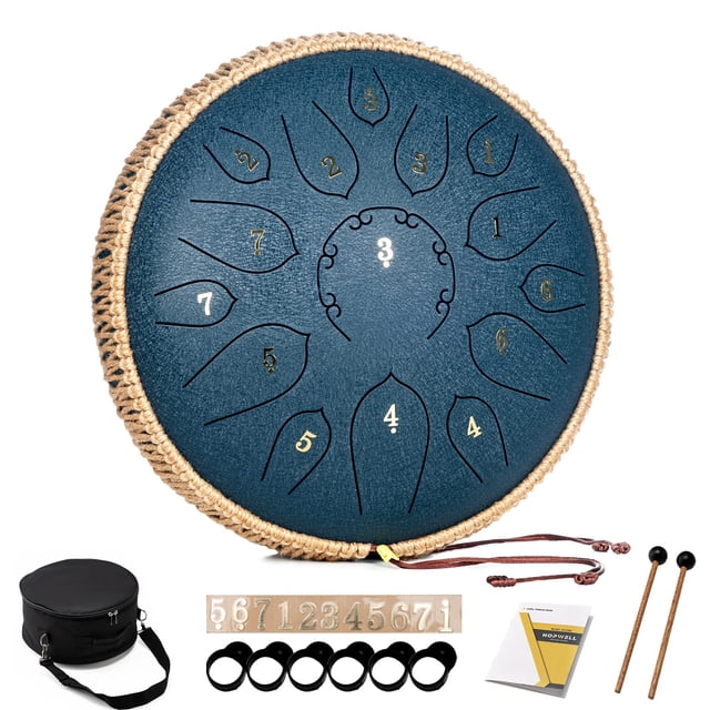 Tambor HOPWELL de acero, 15 notas, 30 cm, con libro de música, azul marino