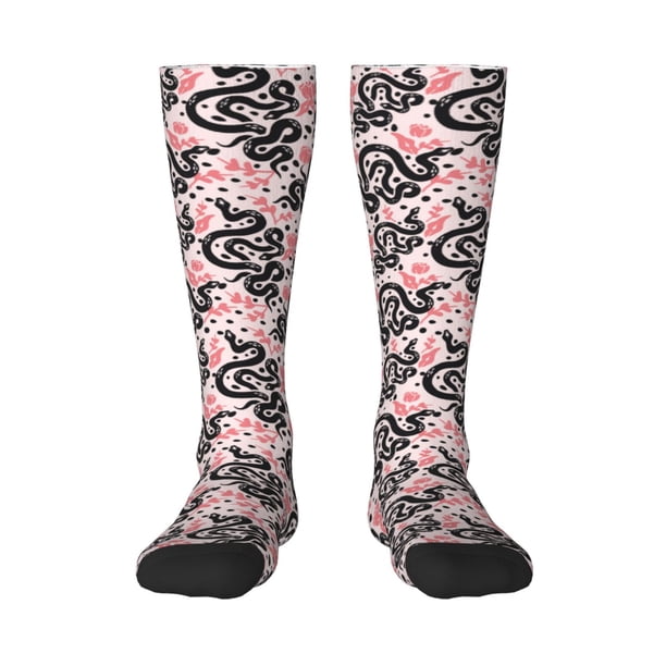 Fotbe Black Snake Calcetas Divertidas Estampadas para Hombre y Mujer, Calcetas de Algodón hasta la Rodilla para Caminar, Correr, Enfermería y Embarazo