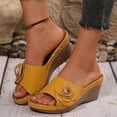 thumbnail image 3 of Rokment Women's Floral Platform Wedge Dress Slip on Sandals Boho Summer 3D Flower Leather Open Toe Comfortable Orthopedic Arch Support High Heels Walking Slides Slippers Yellow Size 7, 3 of 6