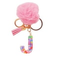thumbnail image 3 of Honeeladyy Resin Alphabet Initial Letter Keychain Keyring for Women Purse Handbags with Faux Fur Ball Pom and Tassel, Christmas Birthday Holiday New Year Party Gifts（J）, 3 of 5