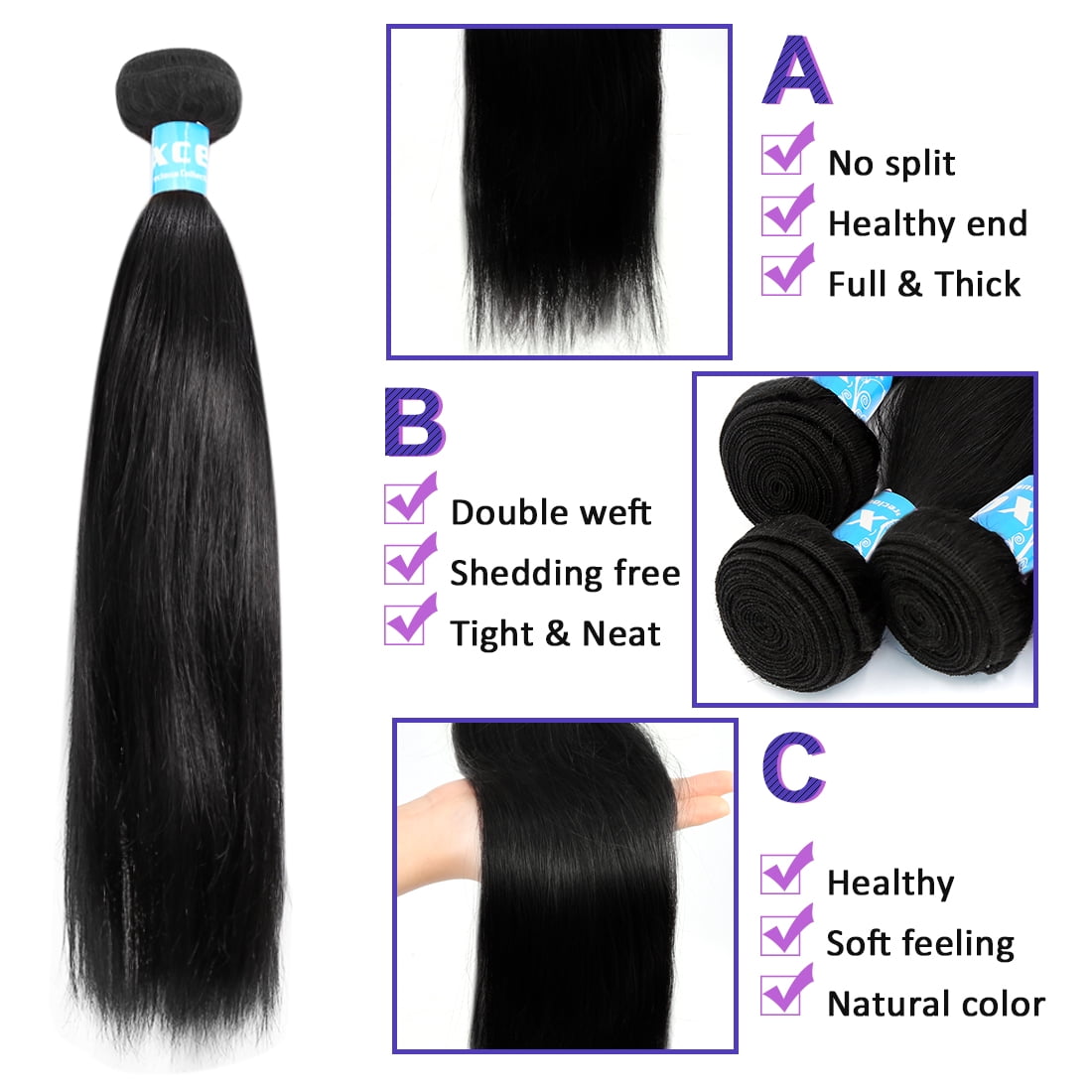 Unique Bargains Hair Straight Human Hair 1414 2 Bundles Hair Extension