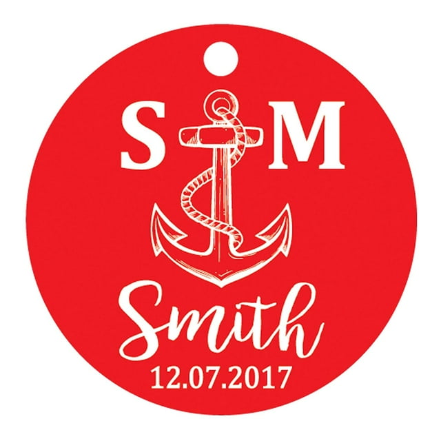100 Pcs Initiale Personnalisée avec Ancre Cadeau de Faveur de Mariage Papier Tags Fait sur Mesure Rond Hang Tags