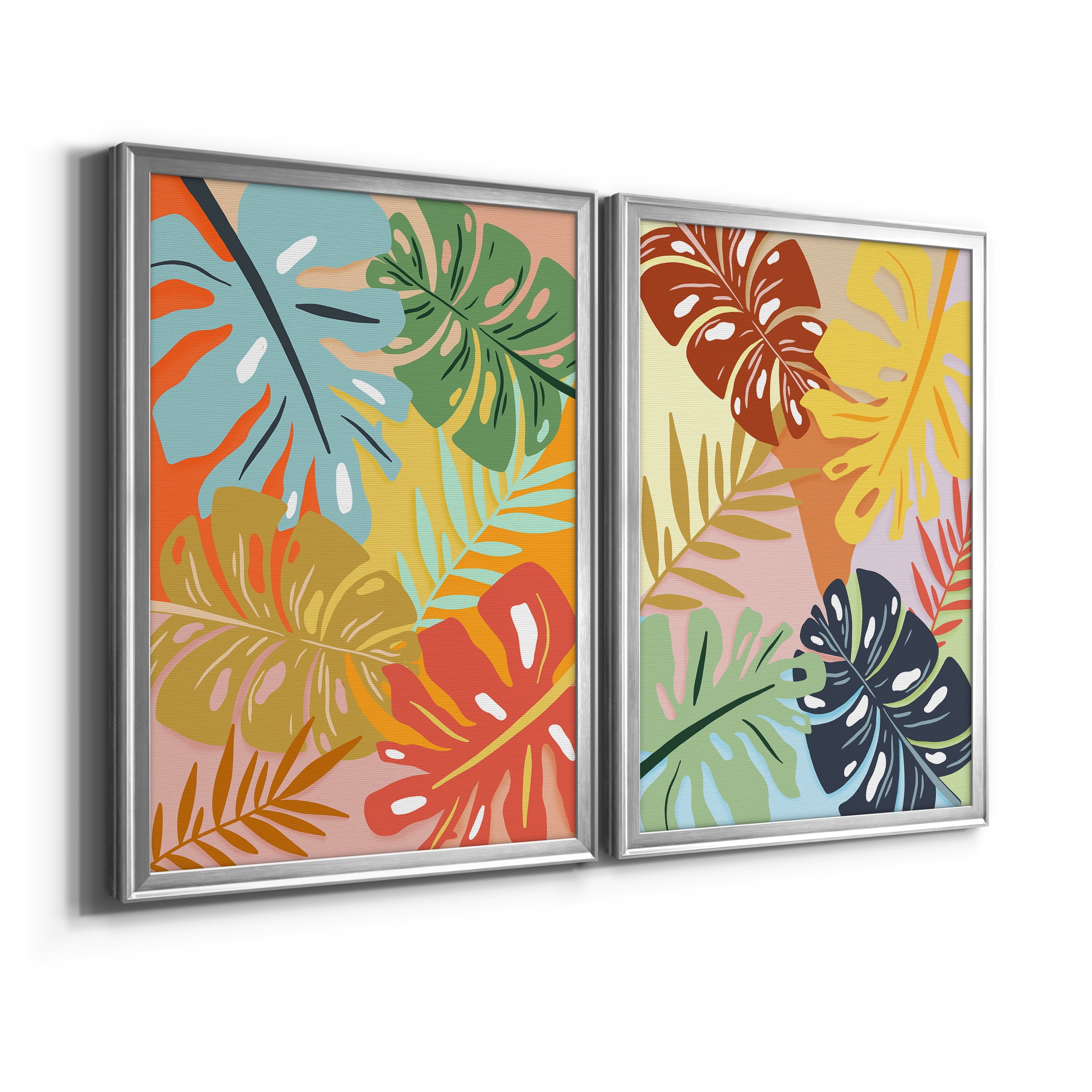 2 Piece Set Tropical Foliage I Premium Framed Canvas - Ready to Hang - 22.5 x 30.5 Each - Silver Frame