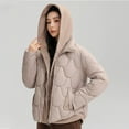 thumbnail image 3 of Wancir Women's Thicken Warm Hooded Short Cotton Jacket solid Color Casual Parkas Coats, 3 of 3