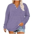 thumbnail image 2 of ylioge Plus Size Tops for Women XL-5X Long Sleeve Button V Neck Sweatshirts Womens Casual Solid Color Pullover Basic Going-Out Loungewear Shirts, 2 of 6
