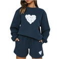 thumbnail image 2 of LOVZFMLL Women's Solid Color Long Sleeve Drawstring Pocket Casual Short Pants Plus Fleece Two Piece Suit Set Blue XL, 2 of 9