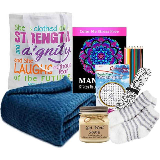 Get Well Gift for Women Gift Tote- Get Well Soon Basket - Ultra Plush Blanket, Tea, Get Well Candle and More
