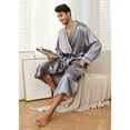 thumbnail image 5 of Vulcanodon Men’s Satin Robe Lightweight,Men's Luxurious Silk Kimono Bathrobe（Dark Grey, Small-Medium）, 5 of 6