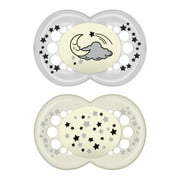 MAM Glow In the Dark Pacifiers, Baby Pacifier 6+ Months, Best Pacifier for Breastfed Babies, 'Night’ Design Collection, Unisex, 2-Count