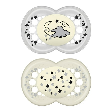 MAM Glow In the Dark Pacifiers, Baby Pacifier 6+ Months, Best Pacifier for Breastfed Babies, 'Night’ Design Collection, Unisex, 2-Count