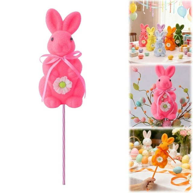 8 Inch Artificial Flocked Bunny with Easter Decorations Colorful Cute Figurines Spring Table Centerpieces for Wedding Birthday Garden Indoor Outdoor Home Decor Lightweight Indoor Outdoor Decor