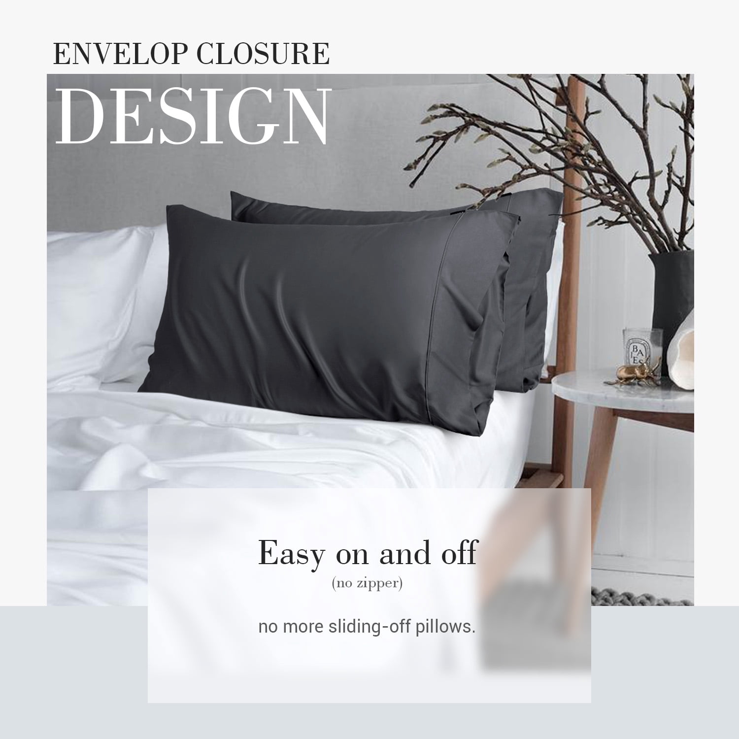 SORMAG Black Standard Pillow Cases Bamboo Cooling Pillowcases Set of 2 Pack,20x26 inches