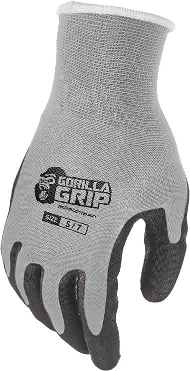 Gorilla Grip Grey Slip Resistant All Purpose Work Gloves, 15 Pairs, Small