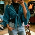 thumbnail image 2 of Cmfcve Women's Tie Front Crop Cardigans Long Bell Sleeve Cotton Linen Shrugs Casual Summer Beach Cover Ups, 2 of 7