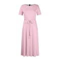 thumbnail image 7 of LWavelet Women's Plus Size Maxi Dress Short Sleeve Round Neck Tie Waist Casual Flowy Dress with Pockets Pink 4XL, 7 of 7