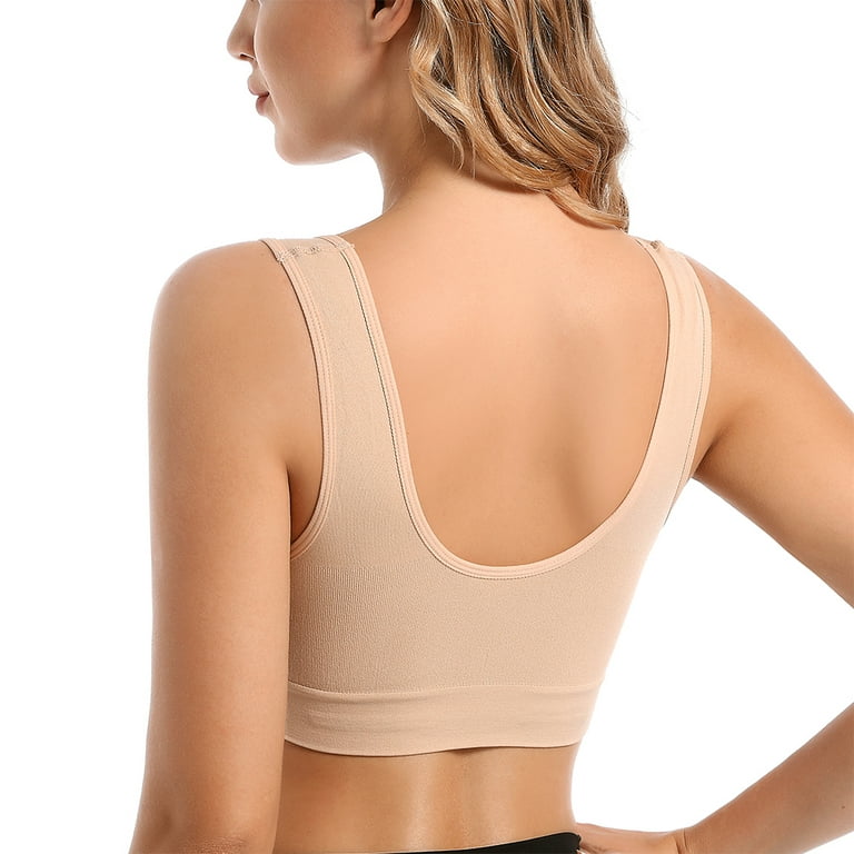 Valcatch 3 Pack Sports Bras for Women Seamless Wirefree Comfort Back  Smoothing Underwear with Pads Push up Bra Plus Size(Beige,M) 