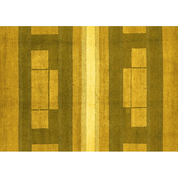 Ahgly Company Machine Washable Indoor Rectangle Abstract Yellow Modern Area Rugs, 8' x 10'