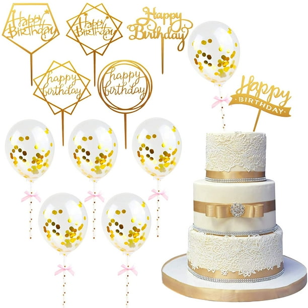  Summer Beach Happy Birthday Cake Topper Gold Glitter Summer  Pool Swimming Surfing Party Decoration Summer Holiday Birthday Party Favor  Supplies : Grocery & Gourmet Food