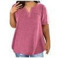 thumbnail image 5 of Dazajoo Flowy Tunic Tops for Women Plus Size Notch V Neck Shirts with Pocket Womens Summer Basic Solid Color Short Sleeve Tee Blouses 2024,Hot Pink,XXXL, 5 of 5