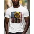 thumbnail image 3 of USA Flag Sunflower Men's T Shirts T-Shirt for Men Crew Neck Tees Cotton Tops, White, 3XL, 3 of 7