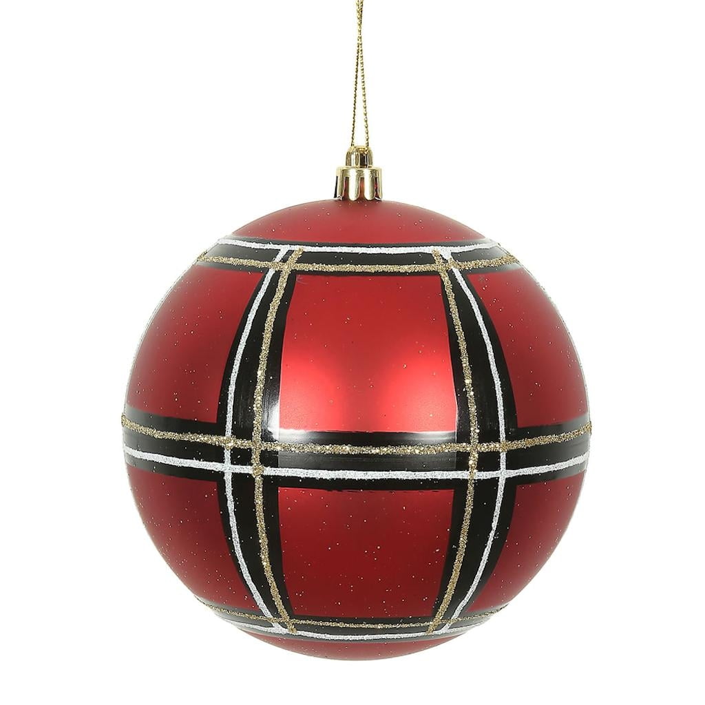 Vickerman 472309 6" Red/White/Black Plaid Ball Christmas Tree Ornament (2 pack) (N171206D