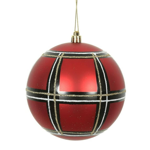 Vickerman 472309 - 6" Red/White/Black Plaid Ball Christmas Tree Ornament (2 pack) (N171206D)