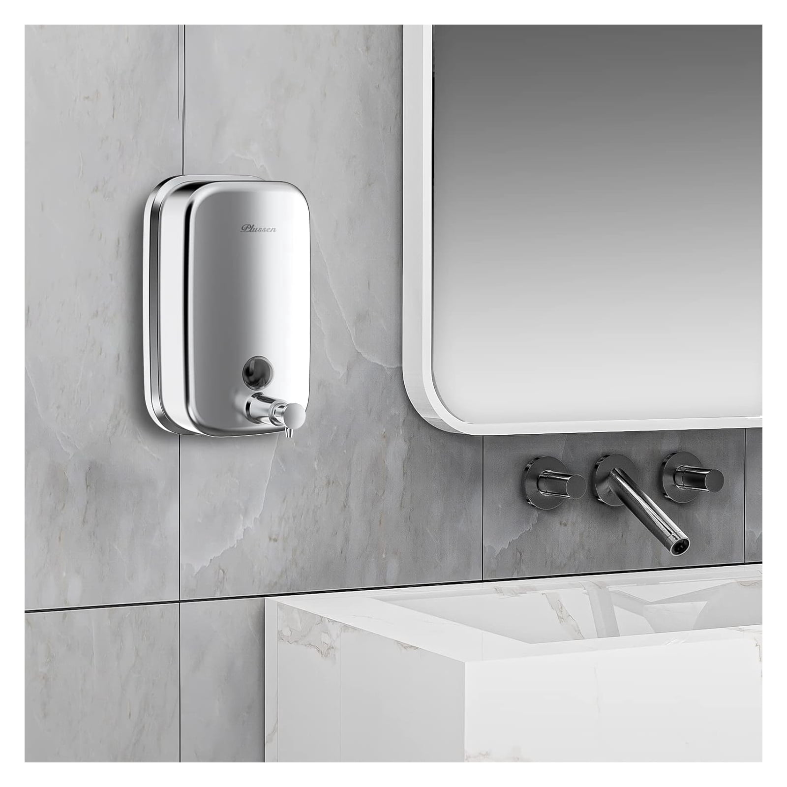 Plussen Silver Wall-Mounted Stainless Steel Commercial Soap & Lotion Dispenser, 33.8 oz