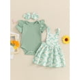 thumbnail image 4 of Jxzom Toddler Baby Girl Summer Outfits 3 6 12 18 24 Months Short Sleeve Romper + Daisy Suspender Skirt Dress + Headband Clothes Set, 4 of 8