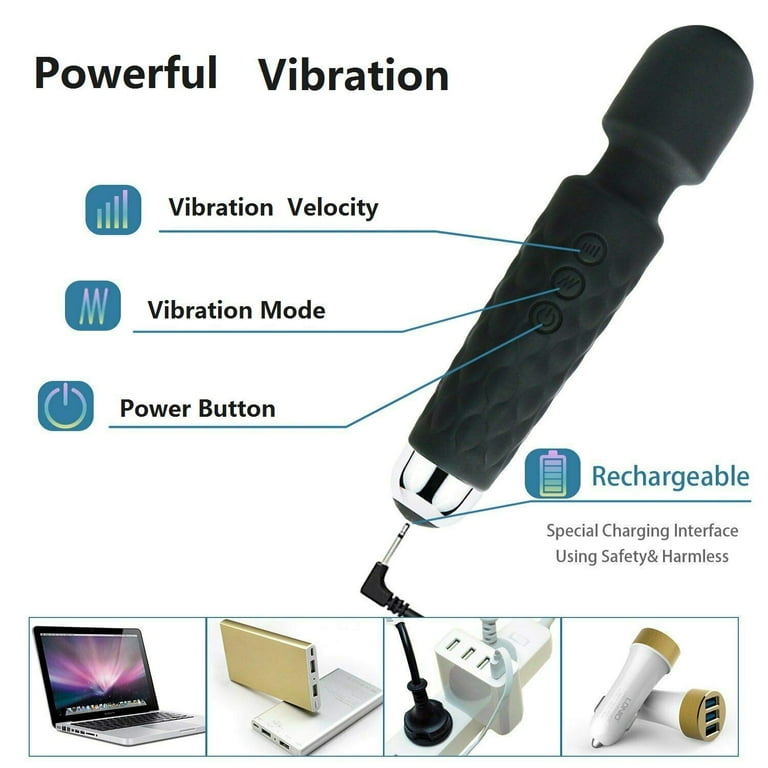 Personal Massager Wand Massager Powerful with 20 Vibrating Patterns 8  Speeds Body Massager Cordless USB Rechargeable for Back Neck Shoulder  Sports Recovery Black - Walmart.com